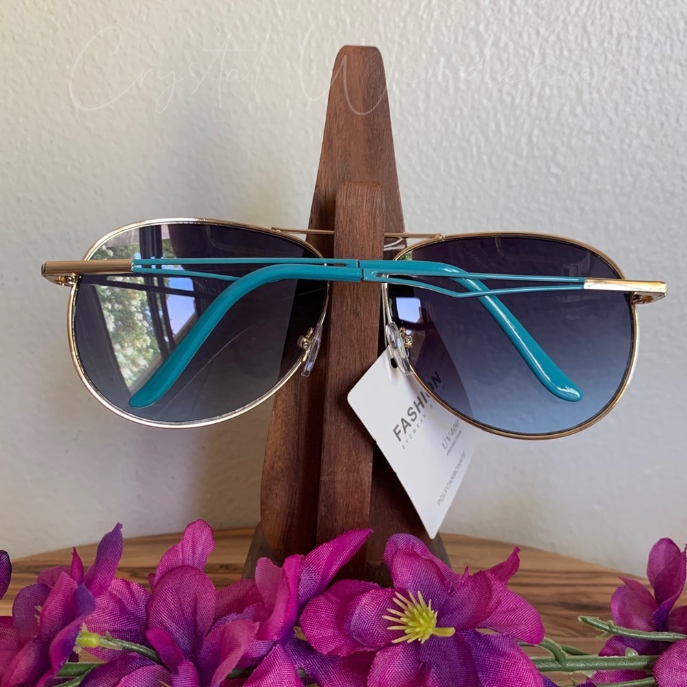 Blue & Gold Classic Aviator Sunglasses - Picture 2 of 6